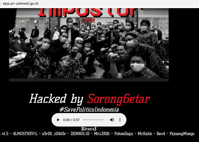 Tampilan website Pengadilan Negeri (PN) Polewali yang diretas SorongGetar. (Foto: Istimewa)