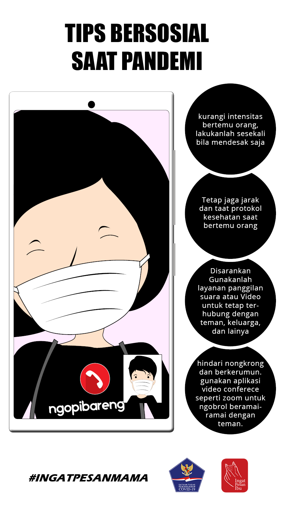 Pandemi Covid-19 selalu ingat protokol kesehatan 3M, yakni wajib memakai masker, wajib mencuci tangan, serta wajib menjaga jarak dan menghindari kerumunan. (Grafis: Fa Vidhi/Ngopibareng.id)