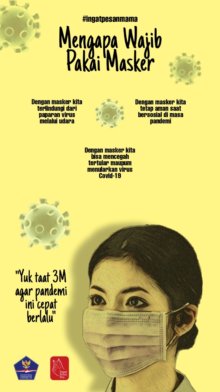 Ilustrasi wajib pakai masker sebagai bagian dari protokol kesehatan 3M, selain wajib mencuci tangan serta wajib menjaga jarak dan menghindari kerumunan. (Grafis: Fa Vidhi/Ngopibareng.id) 