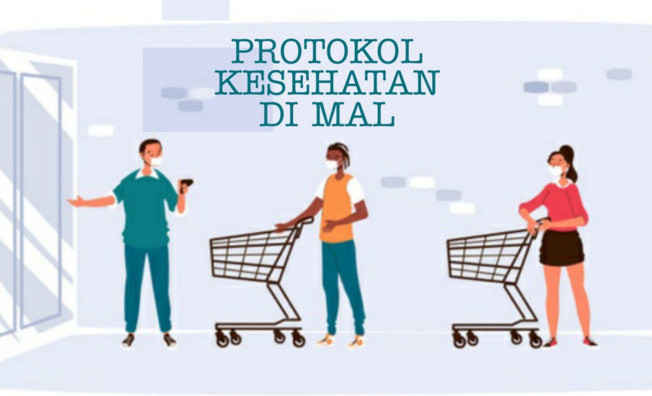 Ilustrasi protokol kesehatan yang wajib dibuat pengelola dan ditaati oleh pengunjung mal selama pandemi Covid-19. (Grafis: Fa Vidhi/Ngopibareng.id)