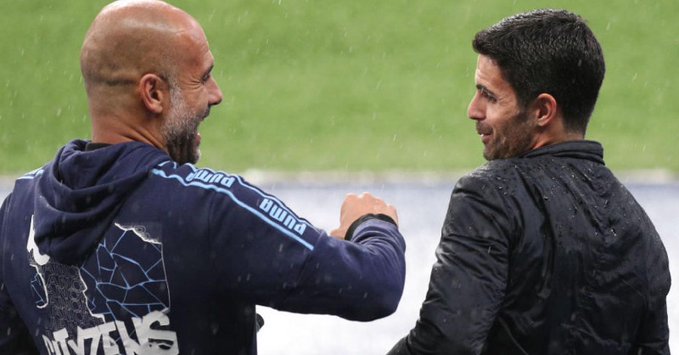 Pep Guardiola dan Mikel Arteta akan saling berhadapan selama 90 menit ketika Man City kontra Arsenal, Sabtu 17 Oktober 2020. (Foto: Twitter/@ManCity) 