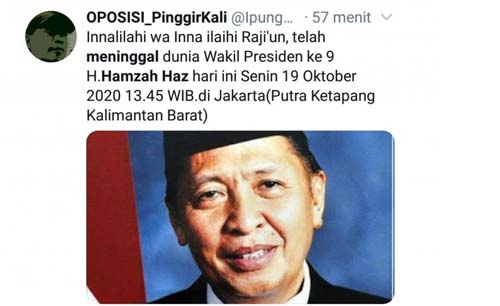 Informasi bahwa Hamzah Haz meninggal dunia adalah hoaks. (Istimewa)