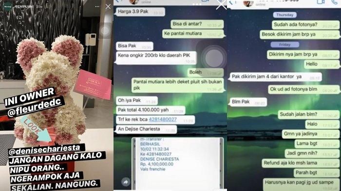 Bukti chat Karen Vendela, tunangan Boy William, yang kecewa karena buket bunga yang dipesan dari Denise Chariesta tak sesuai foto. (Foto: Instagram Karen Vendela)