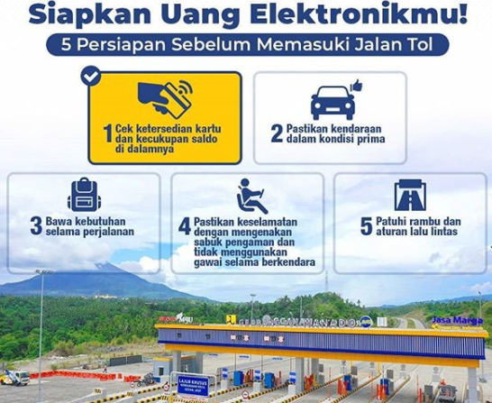 Ilustrasi uang elektronik untuk melewati pintu tol. (Grafis: Instagram @official.jasamarga)