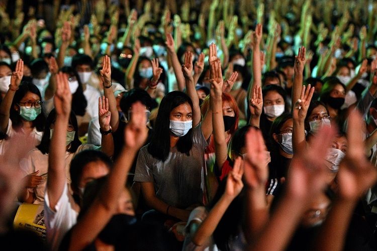 Aksi demonstrasi menuntut PM Thailad mundur di Bangkok berlangsung hingga Oktober 2020. (Foto: Istimewa)