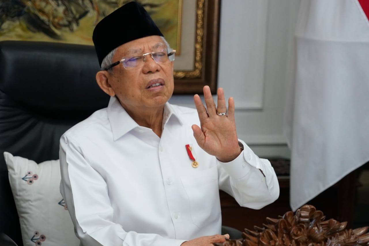 Wapres KH Ma'ruf Amin saat menghadiri rakornas FKUB secara virtual. (Foto: Setwapres)