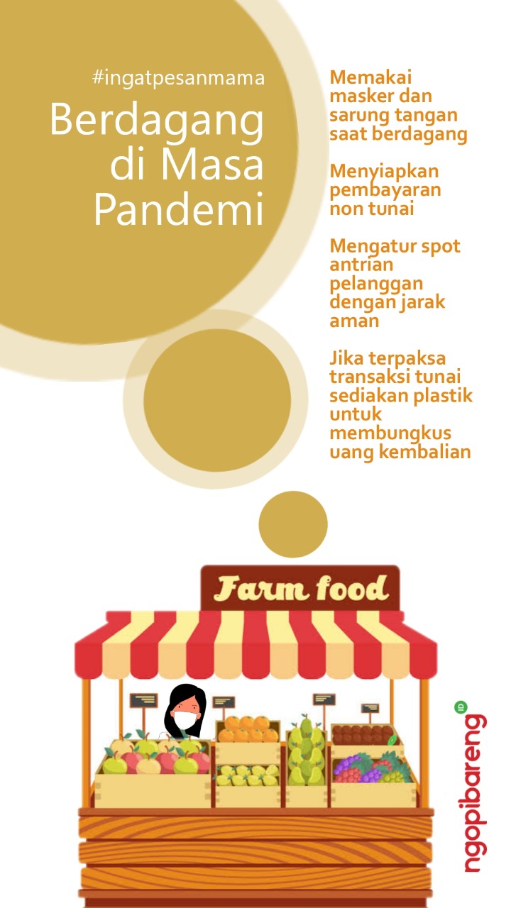 Ilustrasi tips aman selama berdagang di masa pandemi Covid-19. (Grafis: Fa Vidhi/Ngopibareng.id)