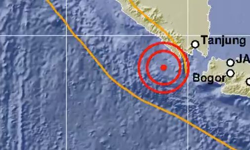 Pusat gempa di Tanggamus, Lampung ditandai lingkaran merah. (Foto: BMKG)