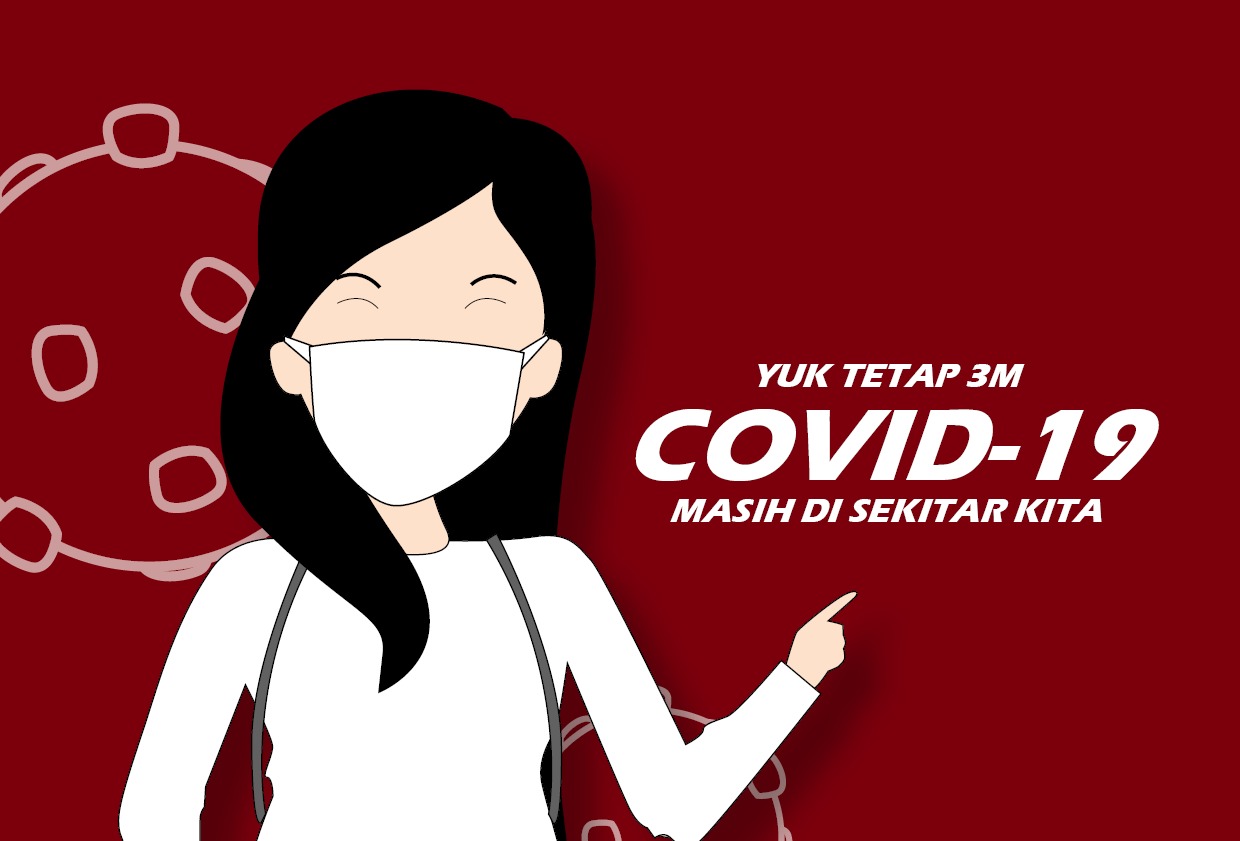 Ilustrasi taat protokol kesehatan 3M karena virus Covid-19 masih ada di sekitar kita. (Grafis: Fa Vidhi/Ngopibareng.id)