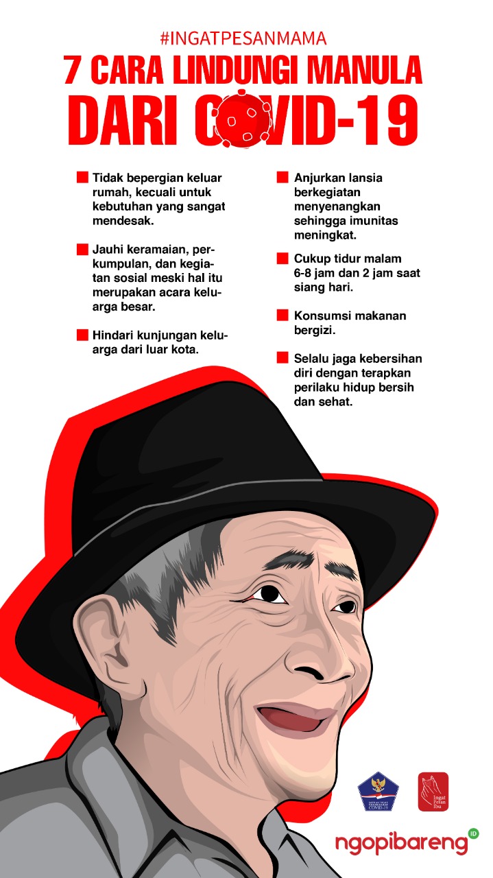Ilustrasi tips menjaga manula dari sebaran virus Covid-19. (Grafis: Fa Vidhi/Ngopibareng.id)