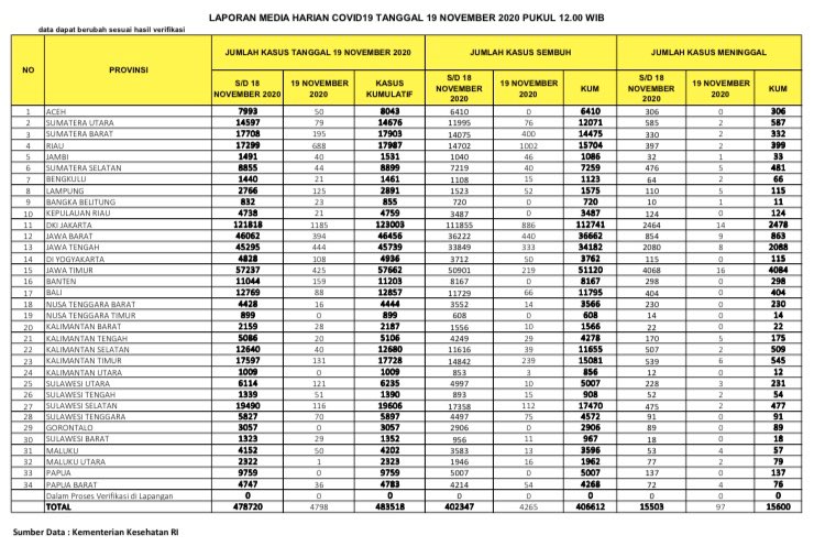 Data sebaran Covid-19 di Tanah Air. (Grafis: Twitter @BNPB_Indonesia)