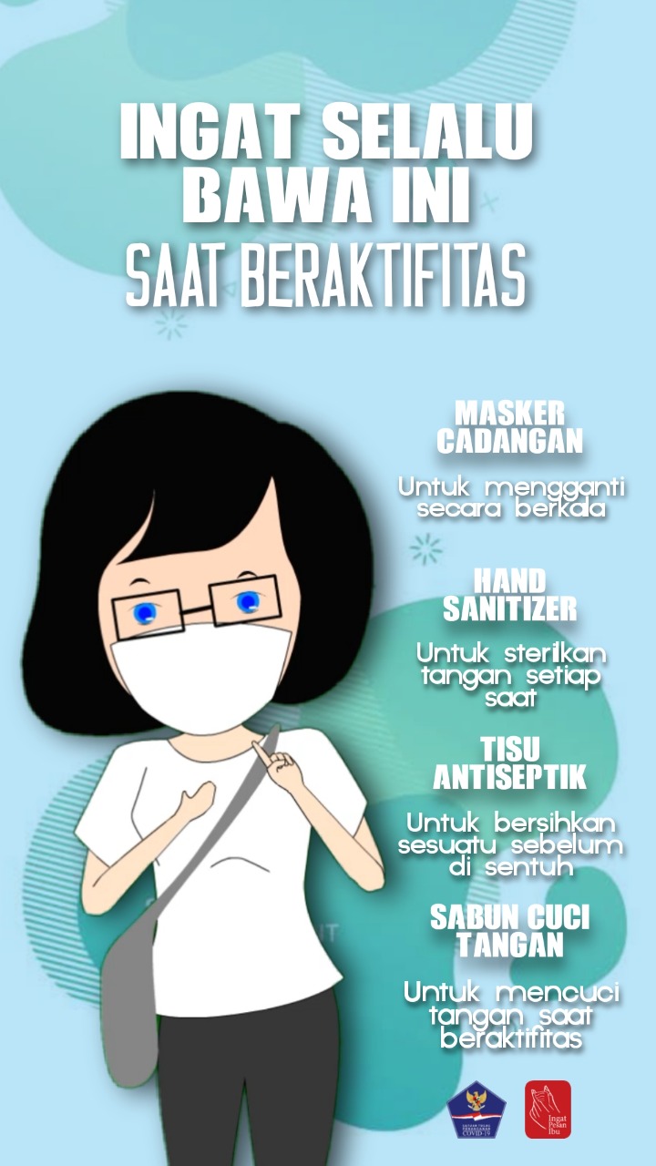 Ilustrasi barang-barang yang wajib dibawa saat beraktivitas di luar rumah. (Grafis: Fa Vidhi/Ngopibareng.id)