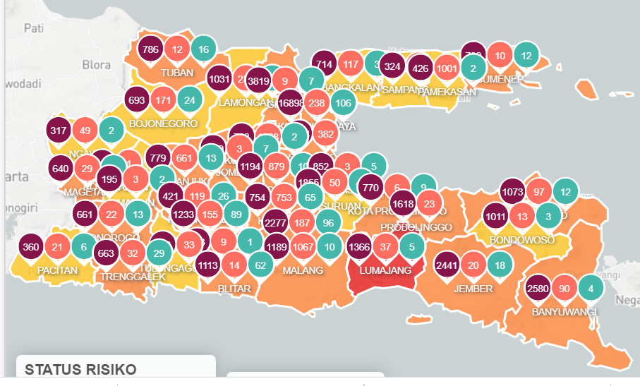 Update Covid-19 Jawa Timur, terdapat tambahan 400 infeksi baru, dengan Jember melaporkan infeksi harian terbanyak. (Info Covid-19 Jawa Timur)