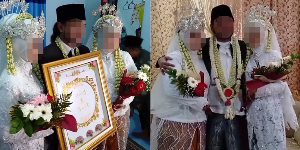 Istri pertama menemani suami dan istri barunya di pelaminan. (Foto: TikTok @124545miskha)