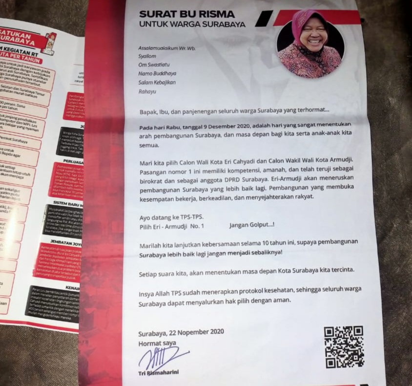 Surat Risma kepada warga Surabaya. (Foto: Istimewa)