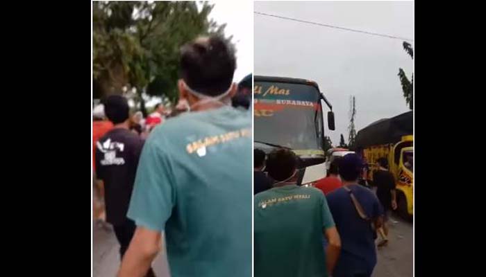 Tangkapan layar Bus Dali Mas yang dihadang massa. (Foto: Istimewa)