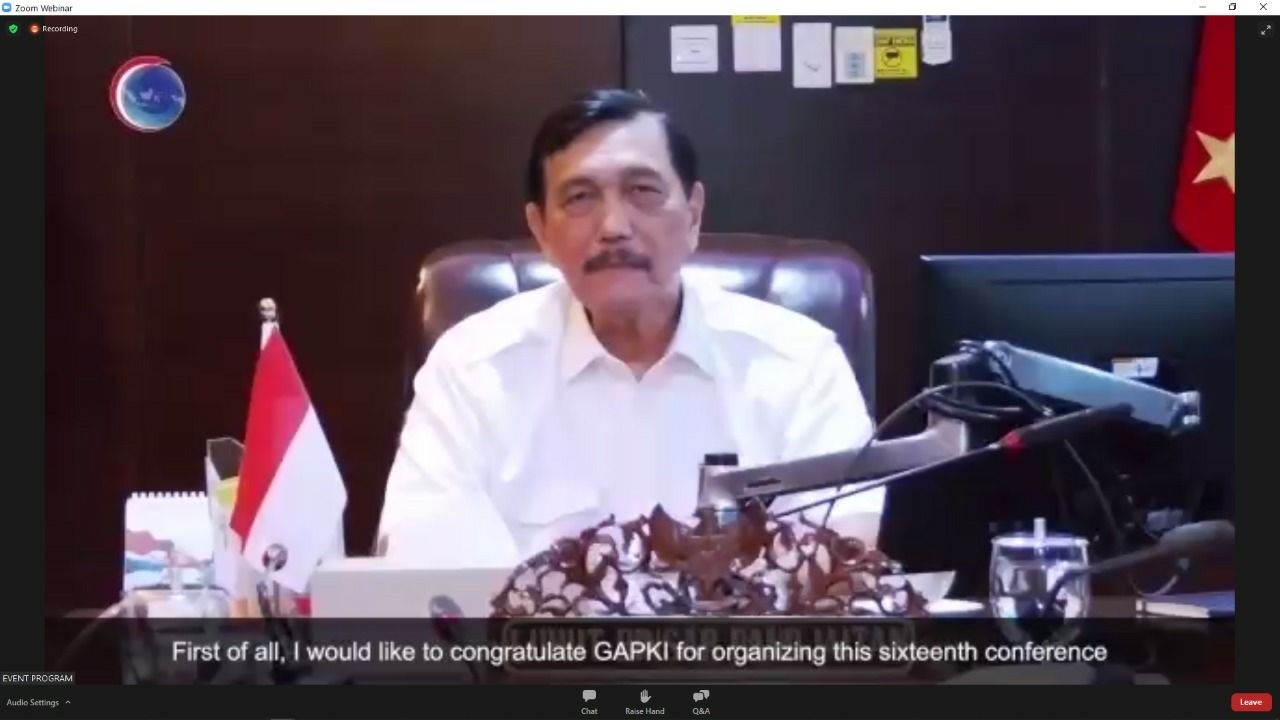 Luhut Binsar Panjaitan saat memberikan keynote speech pada konferensi minyak sawit terbesar dunia IPOC (Indonesian Palm Oil Conference) 2020 yang diselenggarakan secara virtual, Kamis 3 Desember 2020. (Istimmewa) 