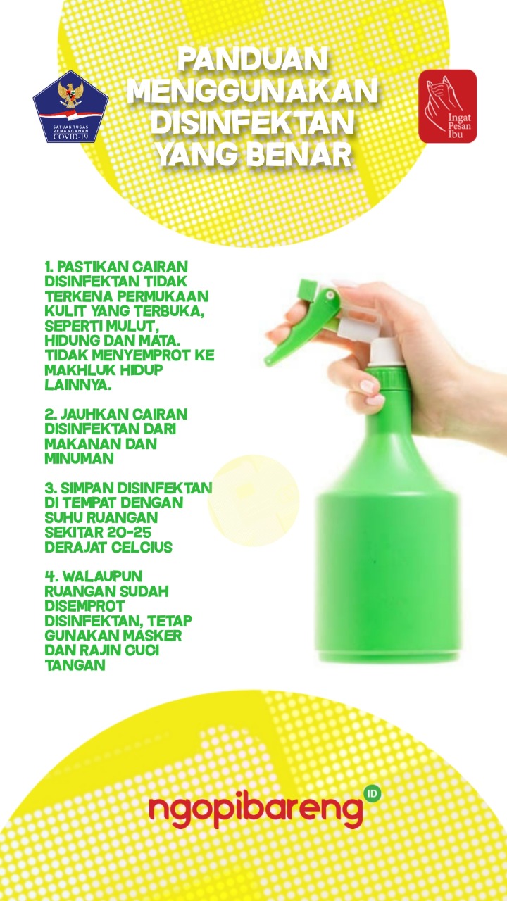Ilustrasi panduan penyemprotan disinfektan untuk mencegah sebaran virus corona (Covid-19). (Grafis: Fa Vidhi/Ngopibareng.id)