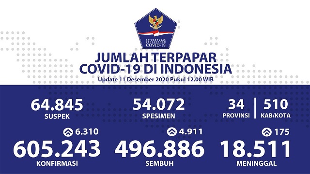 Data terbaru kasus pandemi corona atau Covid-19. (Grafis: Twitter @BNPB_Indonesia)