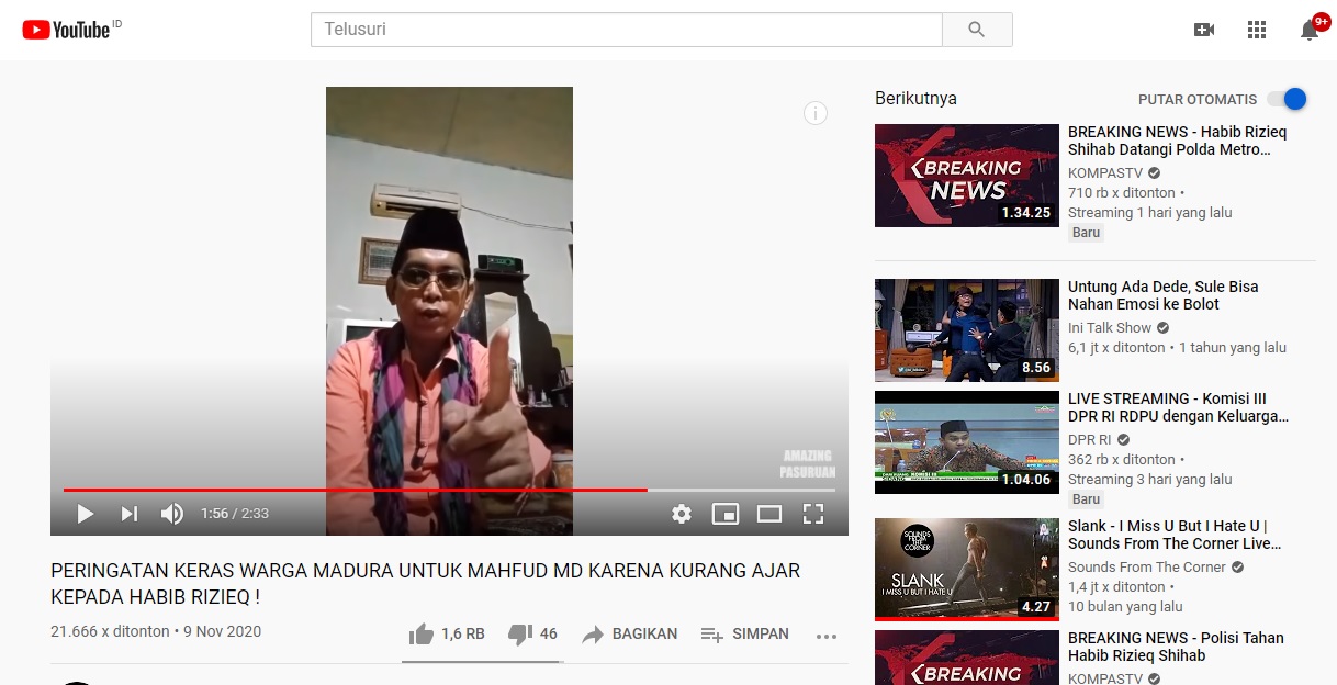Tayangan video berunsur ujaran kebencian dan ancaman di Youtube Amazing Pasuruan. (Foto: Tangkapan Layar)