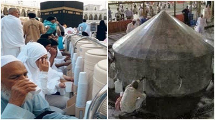 Umart Islam menikmati air zamzam, air terbaik di dunia. (Foto: Istimea)