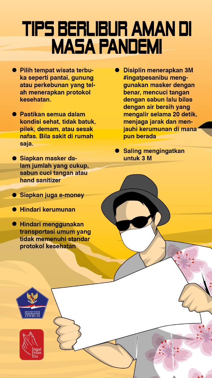 Ilustrasi tips aman saat liburan selama pandemi Covid-19. (Grafis: Fa Vidhi/Ngopibareng.id)