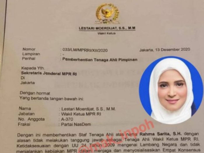 Beredar surat pemecatan Rahma Sarita di medsos (Instagram/@mak_inpoh)