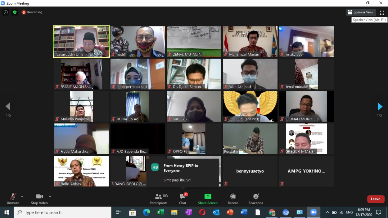 Webinar Nasional dalam rangka memperingati Festival HAM 2020 yang diselenggarakan BPIP dan Komnas HAM. (Foto: Istimewa)