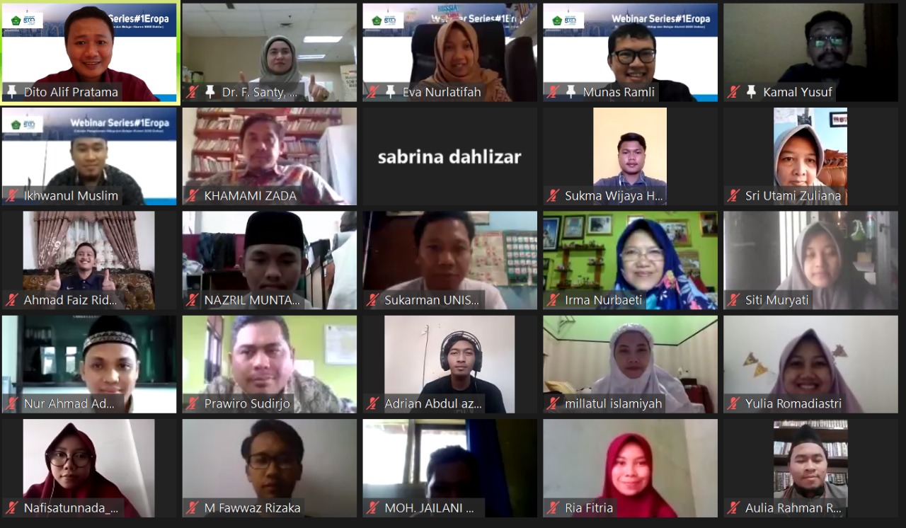 Webinar bertajuk ‘Webinar #Series Eropa dan Timur Tengah (Catatan Pengalaman Hidup dan Belajar Alumni 5000 Doktor)’. (Foto: istimewa)