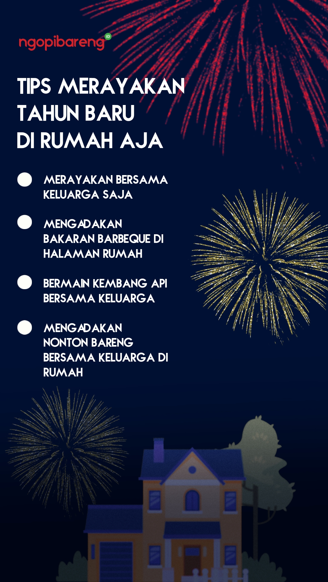 Ilustrasi tips merayakan Tahun Baru 2021 di rumah saja. (Grafis: Fa Vidhi/Ngopibareng.id)