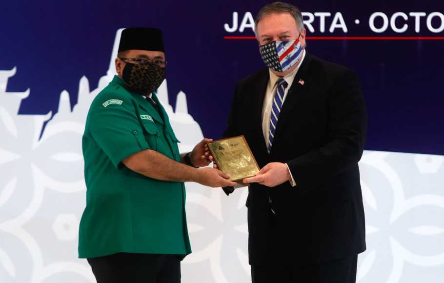 Ketua Umum PP GP Ansor Yaqut Cholil Qoumas saat bersama Menlu AS Michael Pompeo di Jakarta. (Foto: hms gp-ansor)