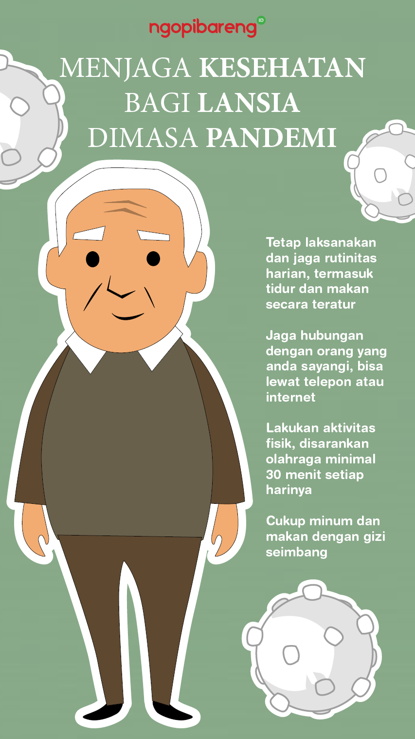 Ilustrasi tips bagi lansia menjaga kesehatan selama pandemi Covid-19. (Grafis: Fa Vidhi/Ngopibareng.id) Ilustrasi tips bagi lansia menjaga kesehatan selama pandemi Covid-19. (Grafis: Fa Vidhi/Ngopibareng.id)