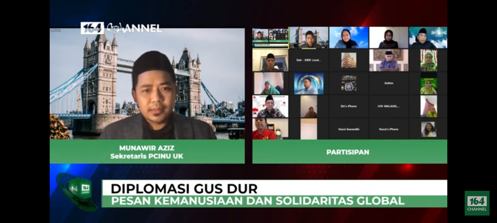 Sekretaris PCINU Inggris, Munawir Aziz, dalam Haul Gus Dur secara virtual. (Foto: Istimewa)