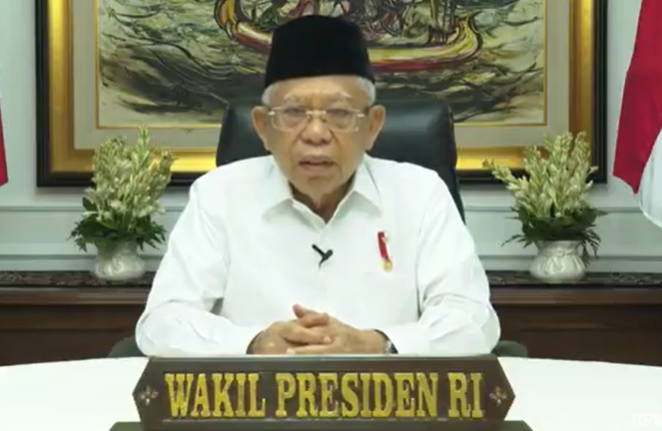 Wakil Presiden (wapres) Ma'ruf Amin memberi sambutan Tahun Baru 2021. (Foto: Dok. Setwapres)