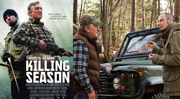 Poster film dan salah satu adegan film Killing Season yang dibintangi aktor Robert De Niro dan John Travolta. (Foto: YouTube) 