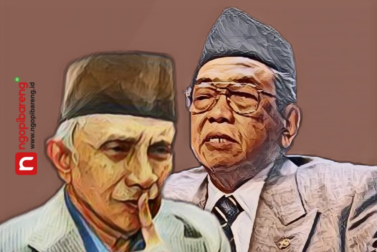 Ilustrasi Gus Dur dan Amien Rais. (Grafis: Fa Vidhi/Ngopibareng.id)