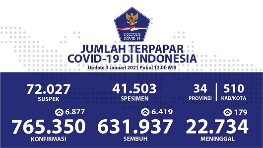 Data terbaru kasus pandemi corona atau Covid-19. (Grafis: Twitter @BNPB_Indonesia)