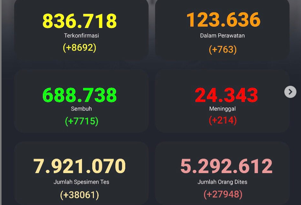 Update Covid-19 Indonesia per Senin 11 Januari 2021. (Kawal Covid-19)