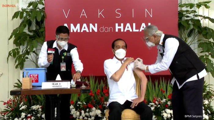 Presiden Jokowi disuntik vaksin. (Foto: Tangkapan layar youtube setpres)