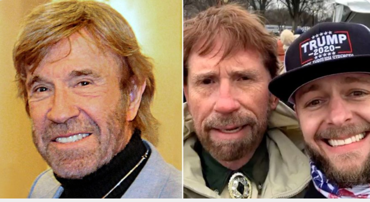 Foto menyerupai Chuck Norris berada di tengah kerusuhan Capitol Hill di Amerika Serikat, viral di media sosial. (Foto: Twitter/Consequence)