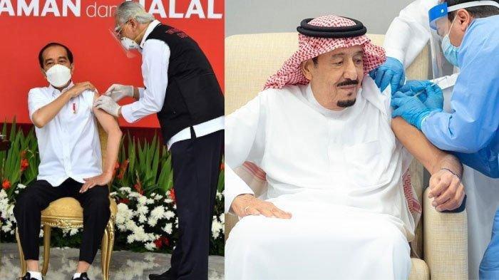 Melaksanakan vaksi Covid-19 kali pertama sebelum warga: Presiden Joko Widodo dan Raja Salman bin Abdul Aziz. (Foto: Dok/Ngopibareng.id)