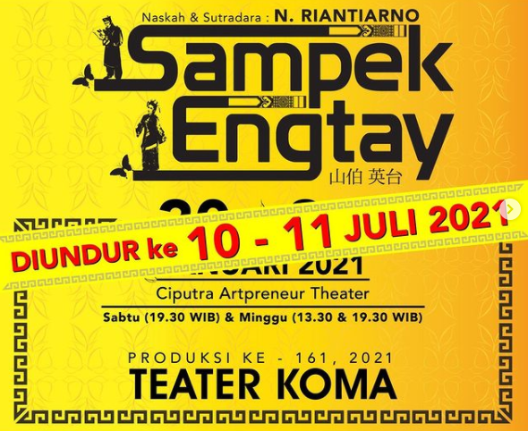 Pengumuman pengunduran jadwal pementasan Sampek Engtay dari Teater Koma. (Foto: Instagram)