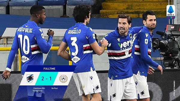 Sampdoria Vs Udinese di Stadion Luigi Ferraris, Minggu 17 Januari 2021. (Foto: Twitter)