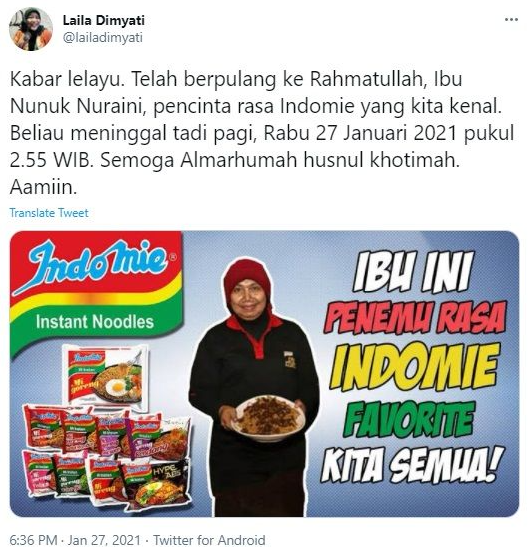 Kabar duka Nunuk Nuraini dikabarkan meninggal dunia. (Foto: Instagram)