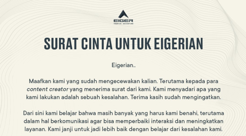 Surat Cinta dari Eiger terhada warganet di Twitter. (Foto:Twitter)