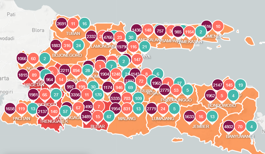 Jawa Timur melaporkan tamnbahan kasus baru sebanyak 1.006, per Jumat 29 Januari 2021. (Foto:Tangkapan layar Info Covid-19 Jawa Timur)