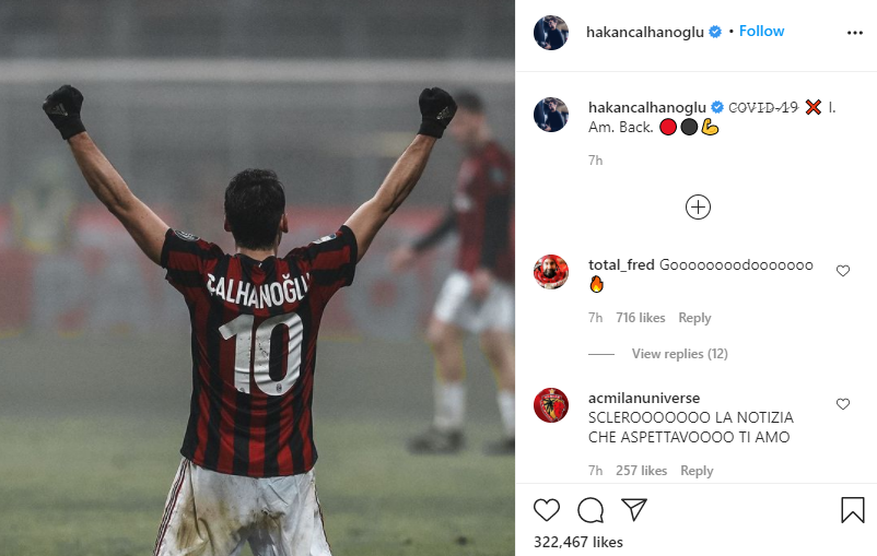 Hakan Calhanoglu siap merumput bersama AC Milan. (Foto: Instagram)