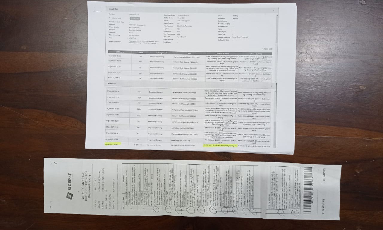 Bukti resi pemesanan sistem COD yang dilakukan oknum kurir jasa pengiriman (foto: istimewa)