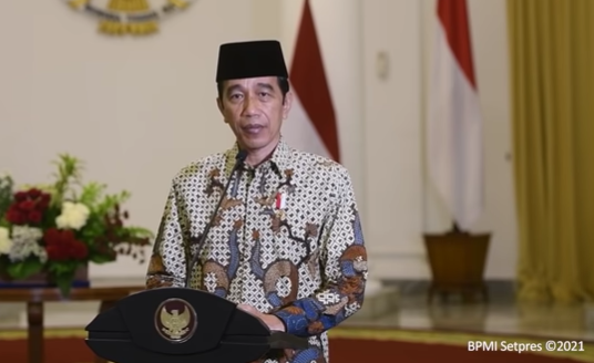 Presiden Joko Widodo (Jokowi) memberikan sambutan pada Harlah ke-96 NU melalui video. (Foto: YouTube Setpres)