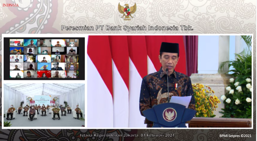 Presiden Joko Widodo (Jokowi) meresmikan berdirinya PT Bank Syariah Indonesia secara virtual di Istana Negara, Jakarta, Senin 1 Februari 2021. (Foto: YouTube Setpres)